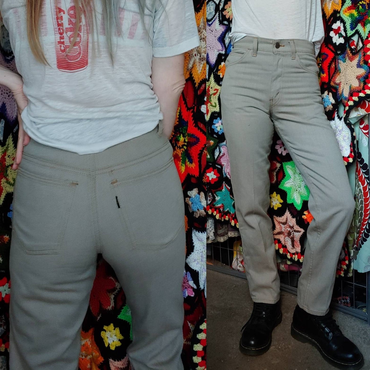 Vintage 70s LEVIS Sta-Prest Pants HIGH WAISTED Beige Pants Retro Skinny Jeans student campus tan jeans petite neutral tones preppy punk