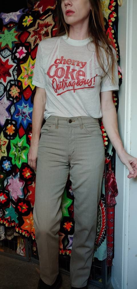 Vintage 70s LEVIS Sta-Prest Pants HIGH WAISTED Beige Pants Retro Skinny Jeans student campus tan jeans petite neutral tones preppy punk