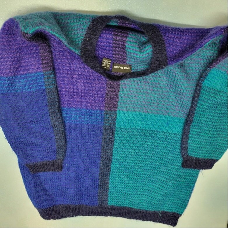 vtg 90s FUZZY MOHAIR SWEATER // dress Paul Harris baggy two tone y2k hottie color block turqoise blue purple tones style friends lisa
