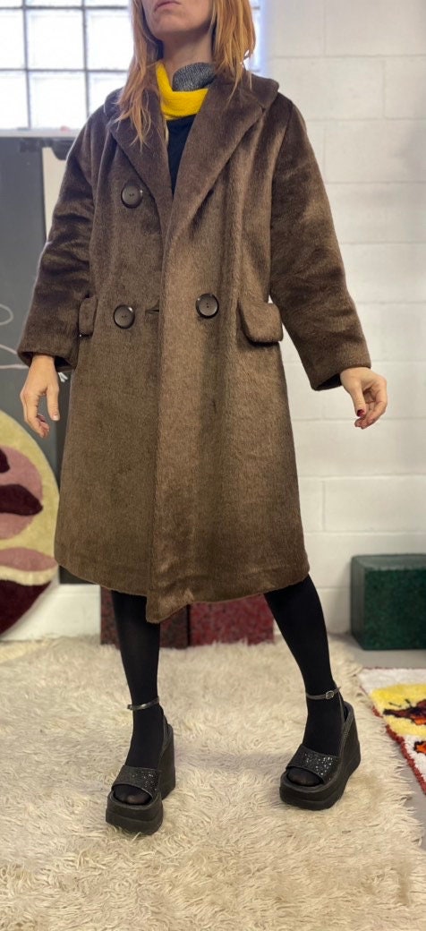 vtg 60s FAUX FUR COAT // pewter brown mod jacket fuzzy winter coat stroller peacoat pile tan outdoor glam style winter femme marlboro movie