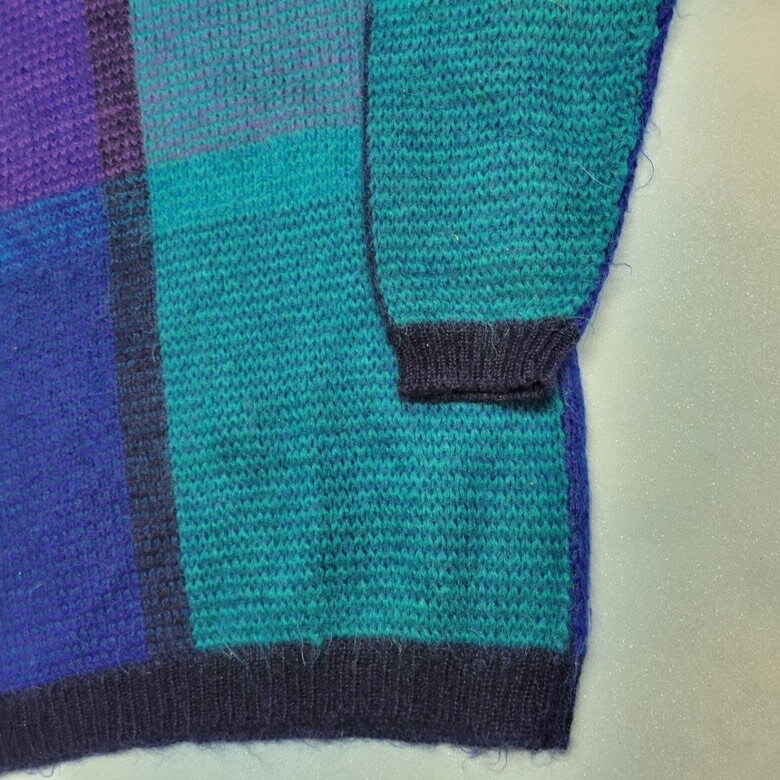 vtg 90s FUZZY MOHAIR SWEATER // dress Paul Harris baggy two tone y2k hottie color block turqoise blue purple tones style friends lisa