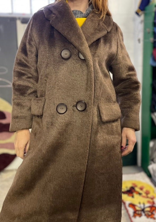 vtg 60s FAUX FUR COAT // pewter brown mod jacket fuzzy winter coat stroller peacoat pile tan outdoor glam style winter femme marlboro movie