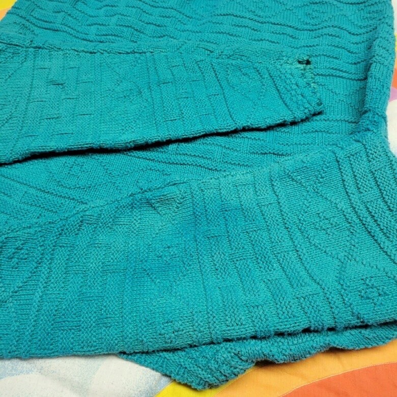 vtg 90s BRIGHT TEAL CARDIGAN // thick knit button up cropped casual solid color baggy fitted long sleeve blue textured knit school sweater