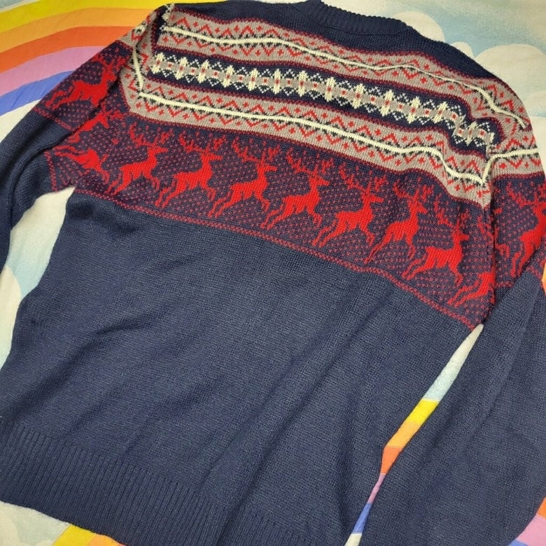 vtg 70s CAMPUS REINDEER SWEATER // vintage holiday festive party 60s novelty jumper all over print xmas santa winter themed cozy cottage