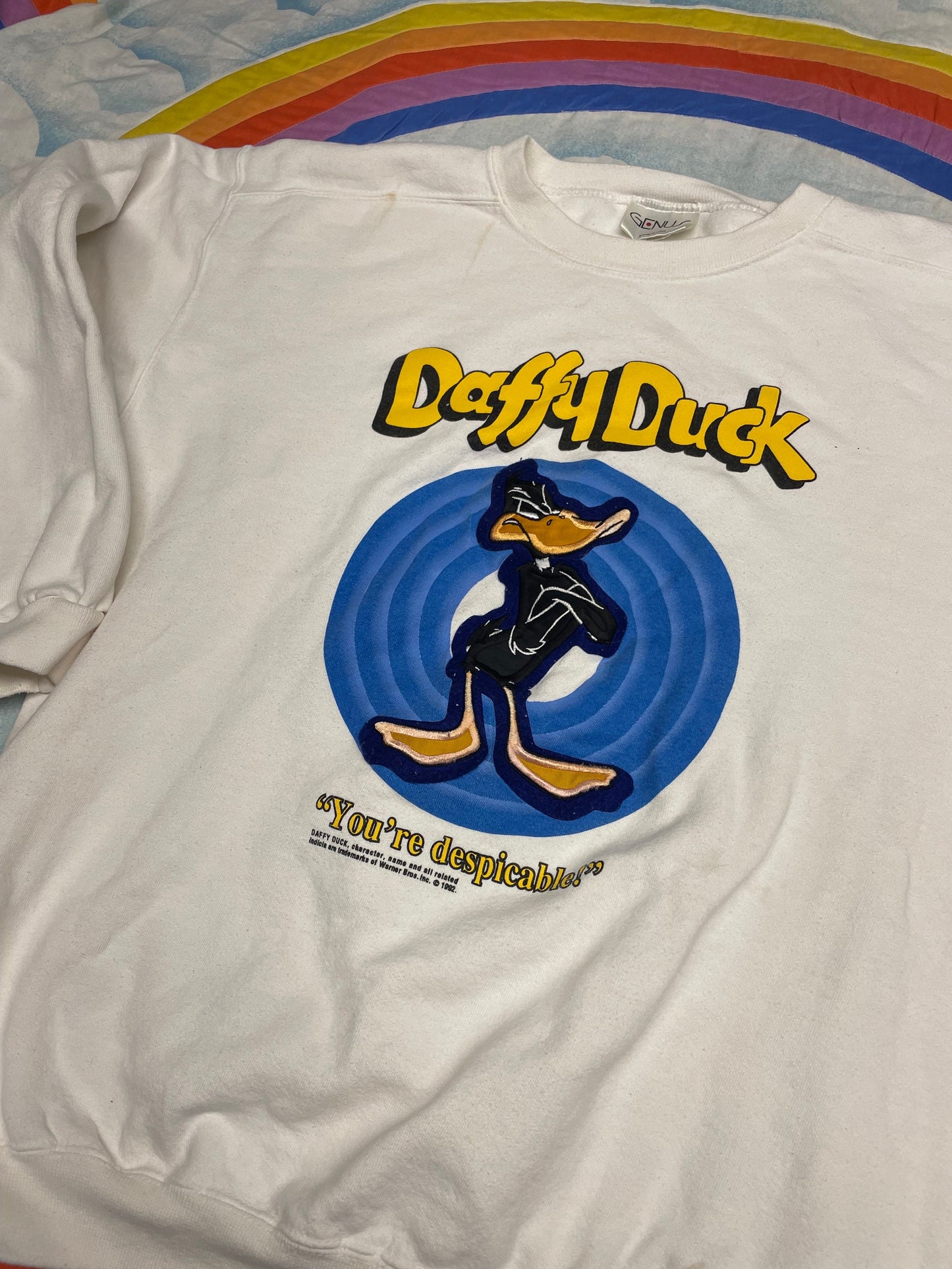 vtg 90s  DAFFY DUCK SWEATSHIRT // vintage looney tunes boxy oversized sweater cartoon 1990s style tv movie disney shirt old school big logo