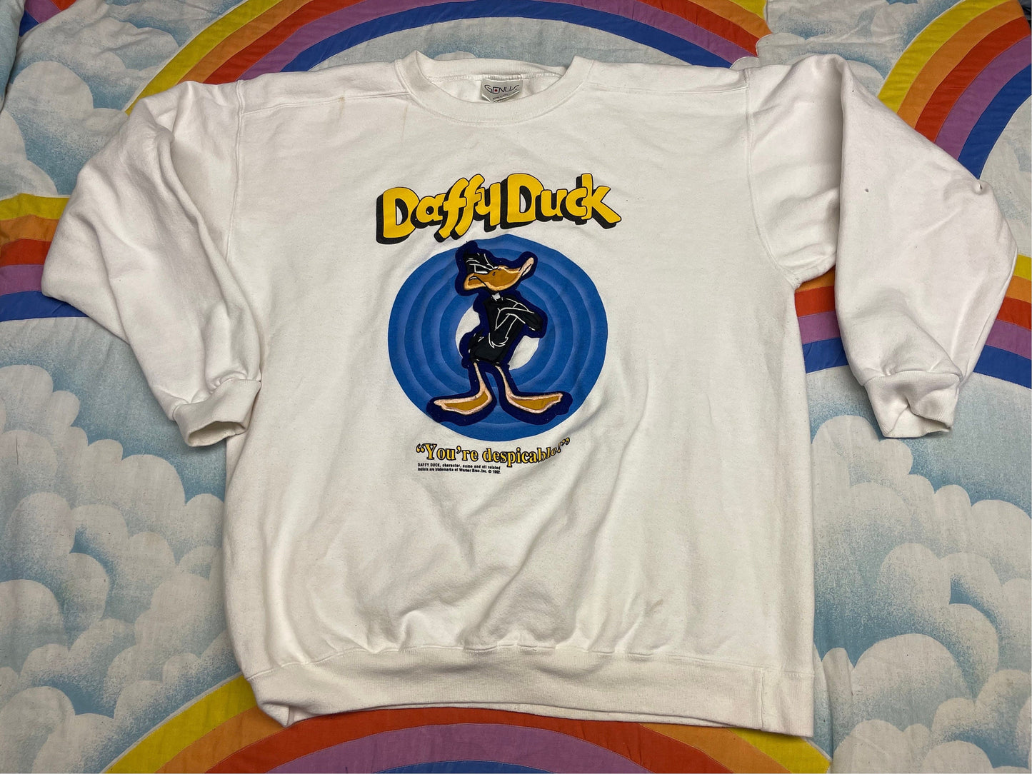 vtg 90s  DAFFY DUCK SWEATSHIRT // vintage looney tunes boxy oversized sweater cartoon 1990s style tv movie disney shirt old school big logo