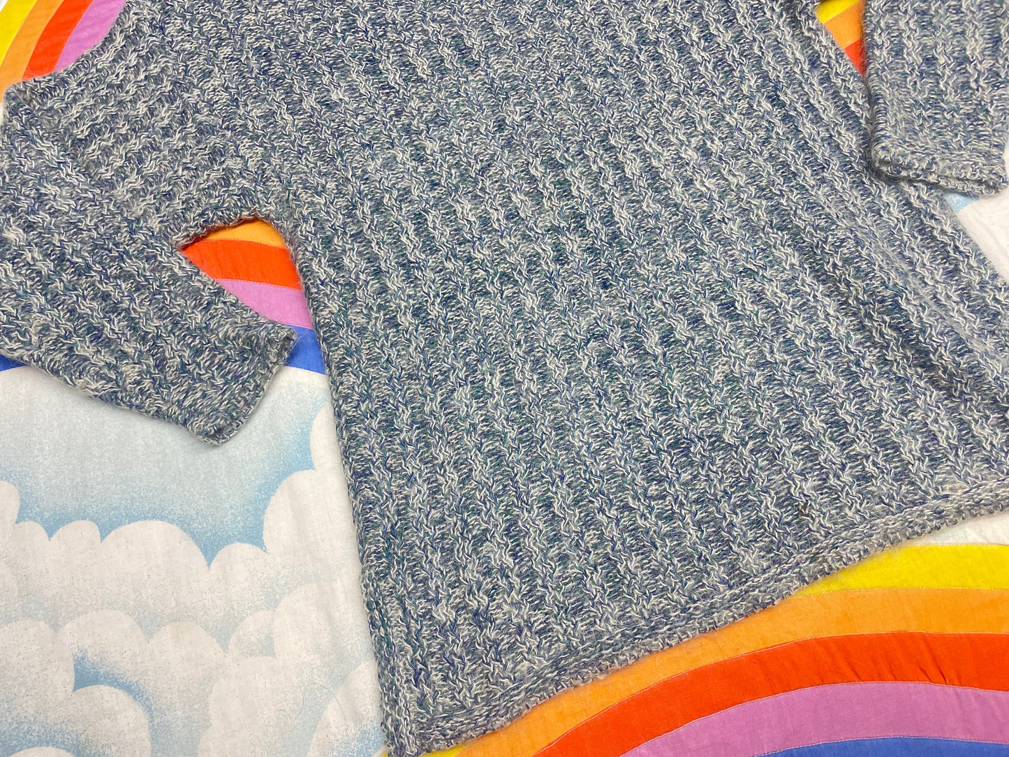 vtg 80s PASTEL SILK MOHAIR Sweater // vintage medium womens ice blue slouchy fuzzy oversized cozy autumn casual 3d textured winter fashion