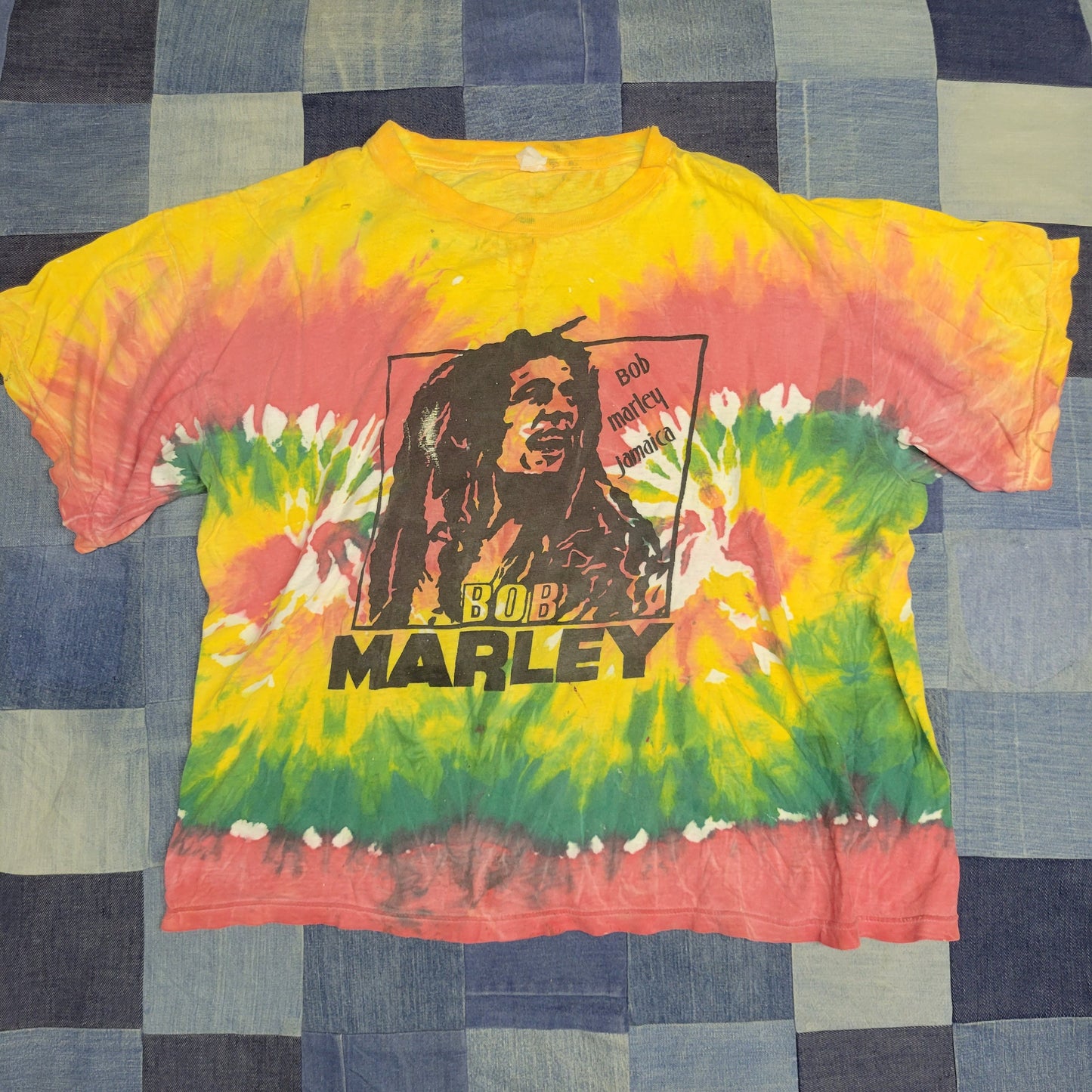 vintage 80s 90s BOB MARLEY jamaica tie dye rasta reggae concert tour band beatles lee lerry john lennon peace zion prince fari TSHIRT xl