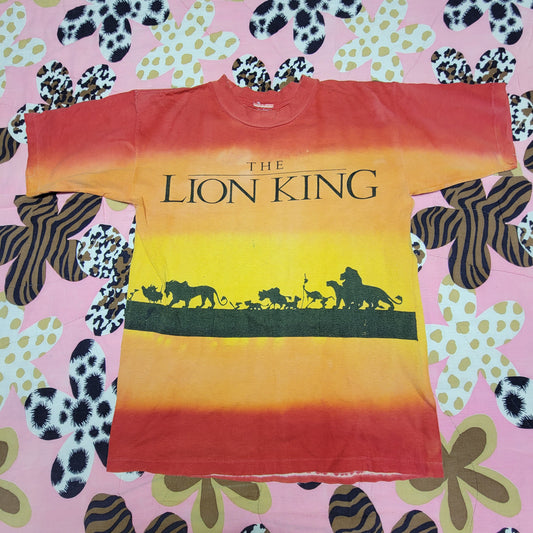vtg LION KING tee // cartoon movie tshirt tie dye ovp all over print simba hakuna matata adult size medium 90s true vintage worn kids tv