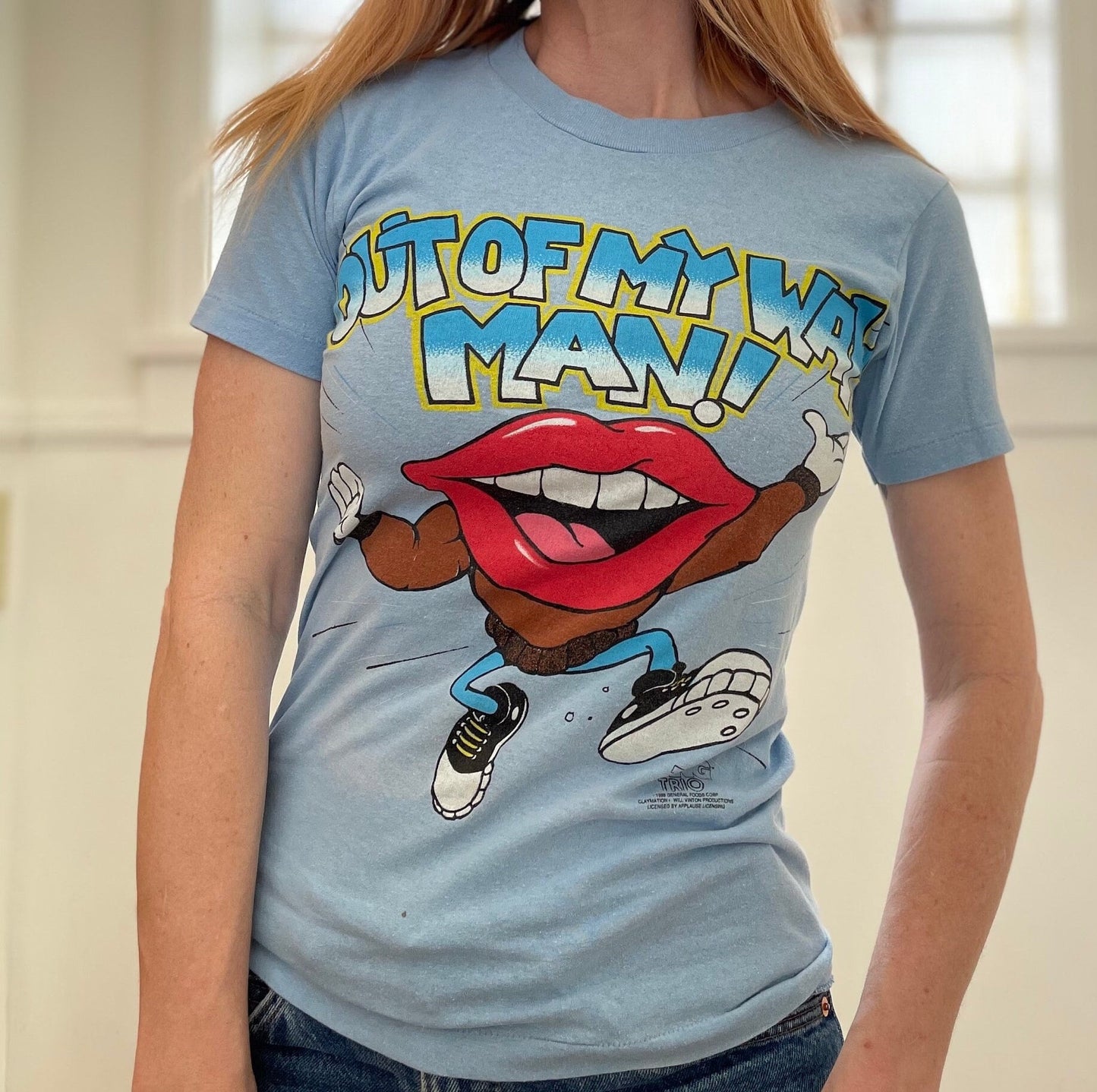 vtg 90s RUDE TANG LIPS get outta my way man shirt / Pop Art Lips ludacris andy warhol rolling stones 80s mick jagger tee baby blue rock tour