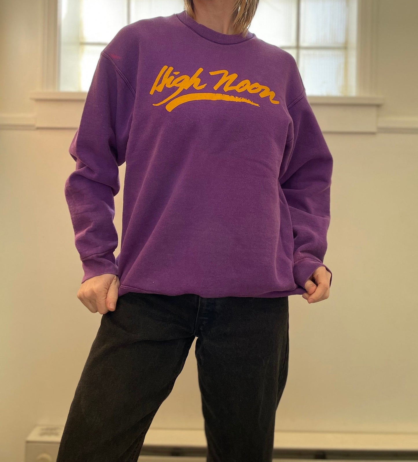 vtg 80s HIGH NOONSWEATSHIRT // vintage distressed long sleeve slouchy saloon bar western movie clint eastwood raglan graphic tee writing