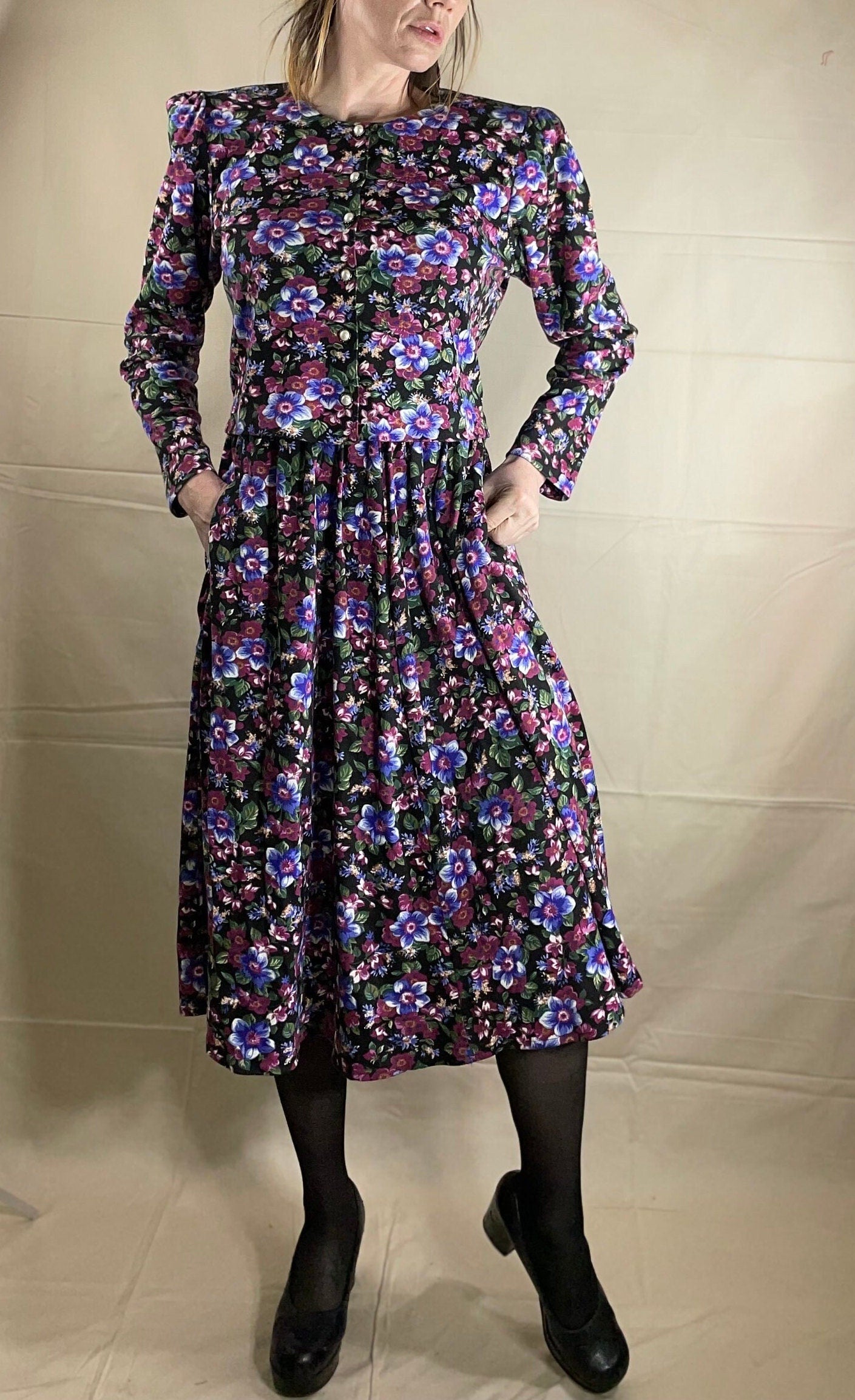 Vintage 80s 2 Piece Floral Set // 80s Spring Party Dress // Coquette Skirt Set