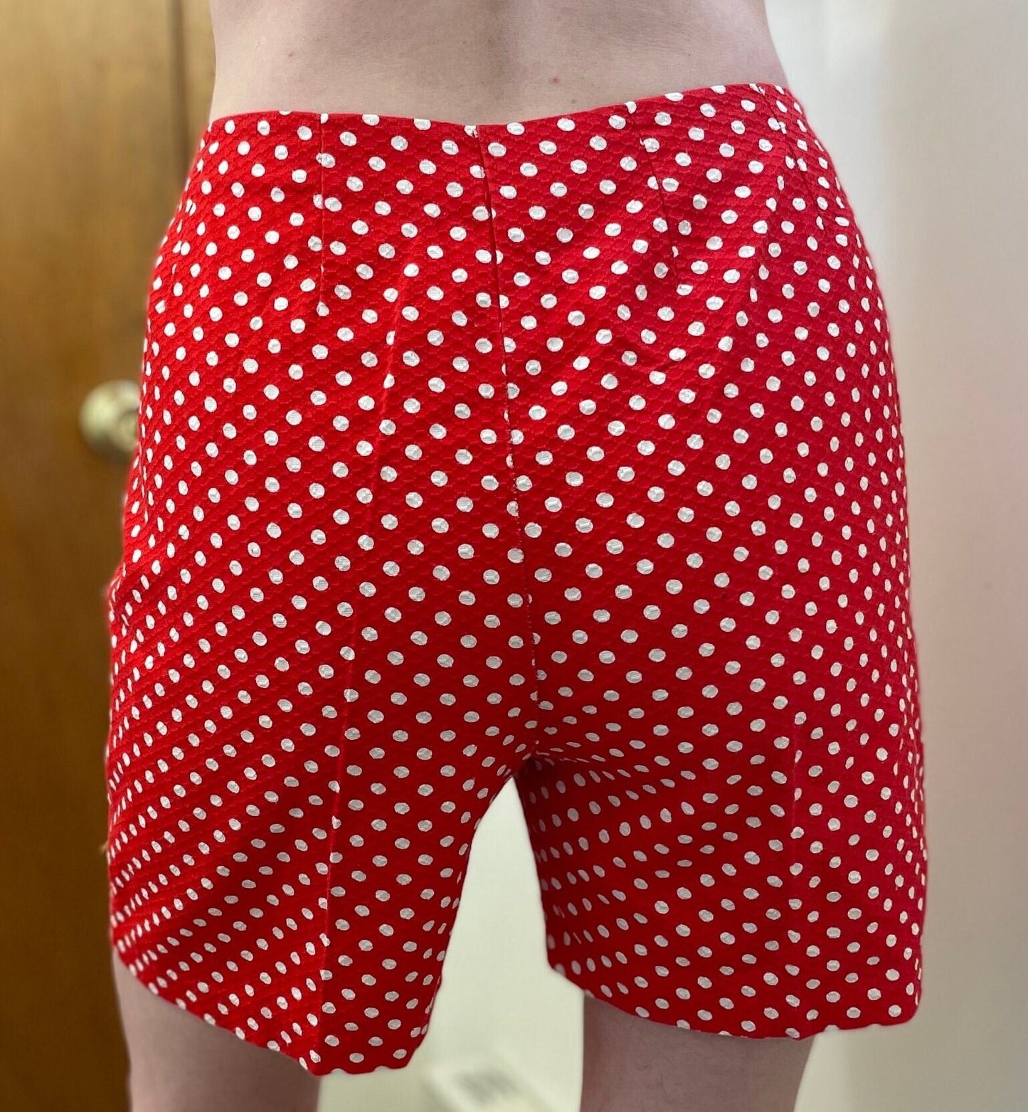 Vintage 60s Red Polka Dot Seersucker Pin Up Shorts / Rockabilly Beach Shorts