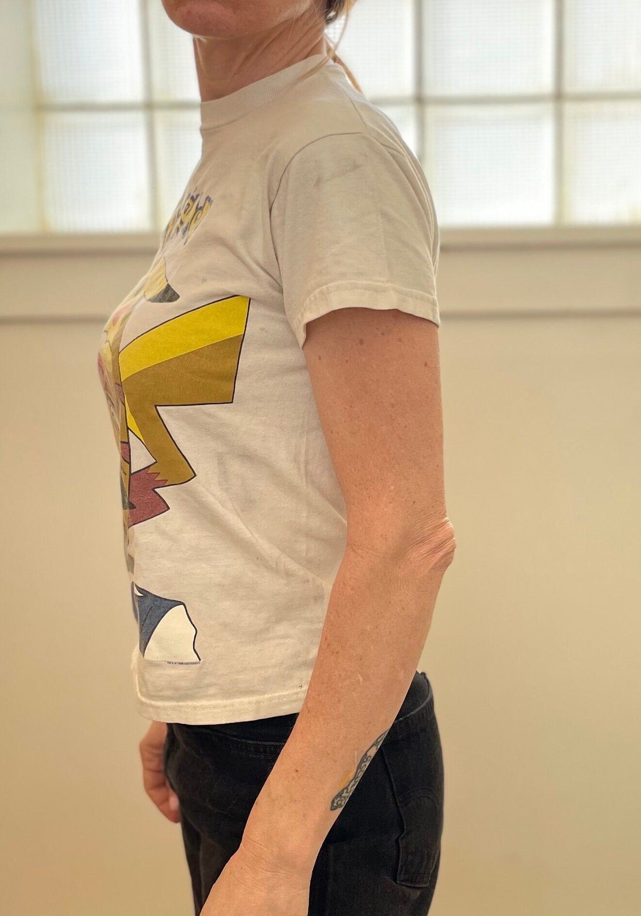 vtg 90s POKEMON BIG PRINT Shirt // vintage pikachu & ash ketchum nintendo anime cartoon cute baby tee crop top youth large fitted soft tee