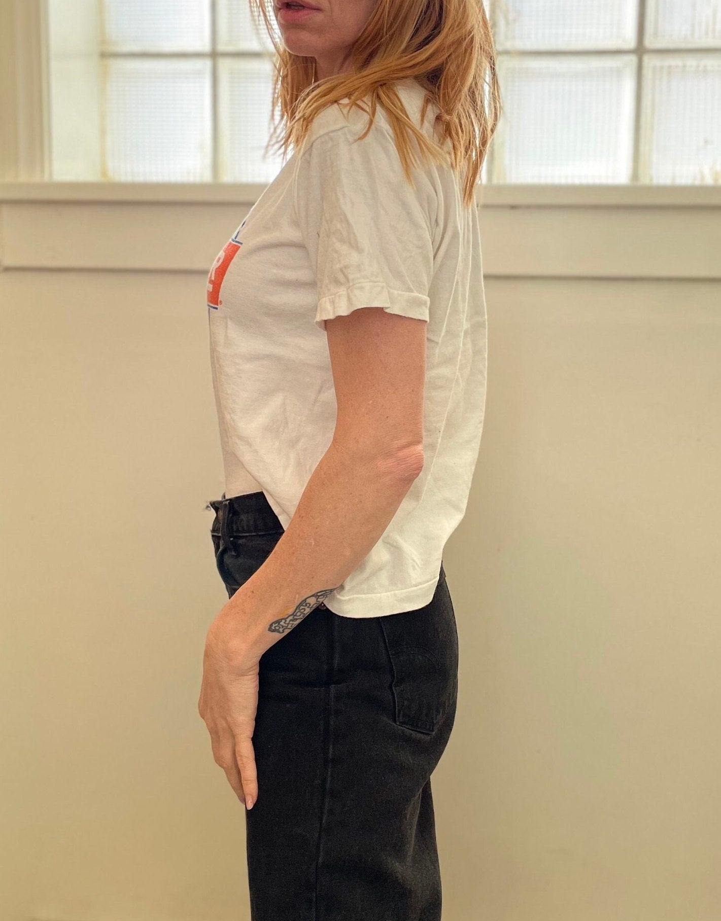 vtg 80s POWER BUYER PHARMACY Shirt // vintage circle logo retro water print screen print mom & pop bodega soda fountain funny ironic hipster