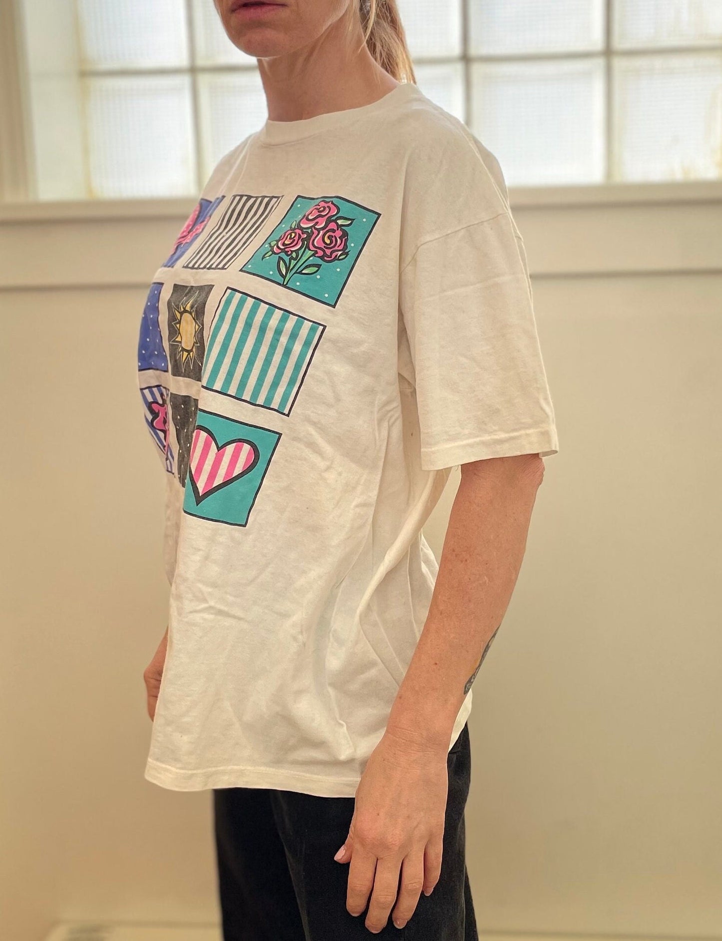 vtg 90s POP ART TSHIRT // vintaeg Jacques Moret geometric pattern spring butterfly graphic tee grunge cute beverly hills casual streetwear