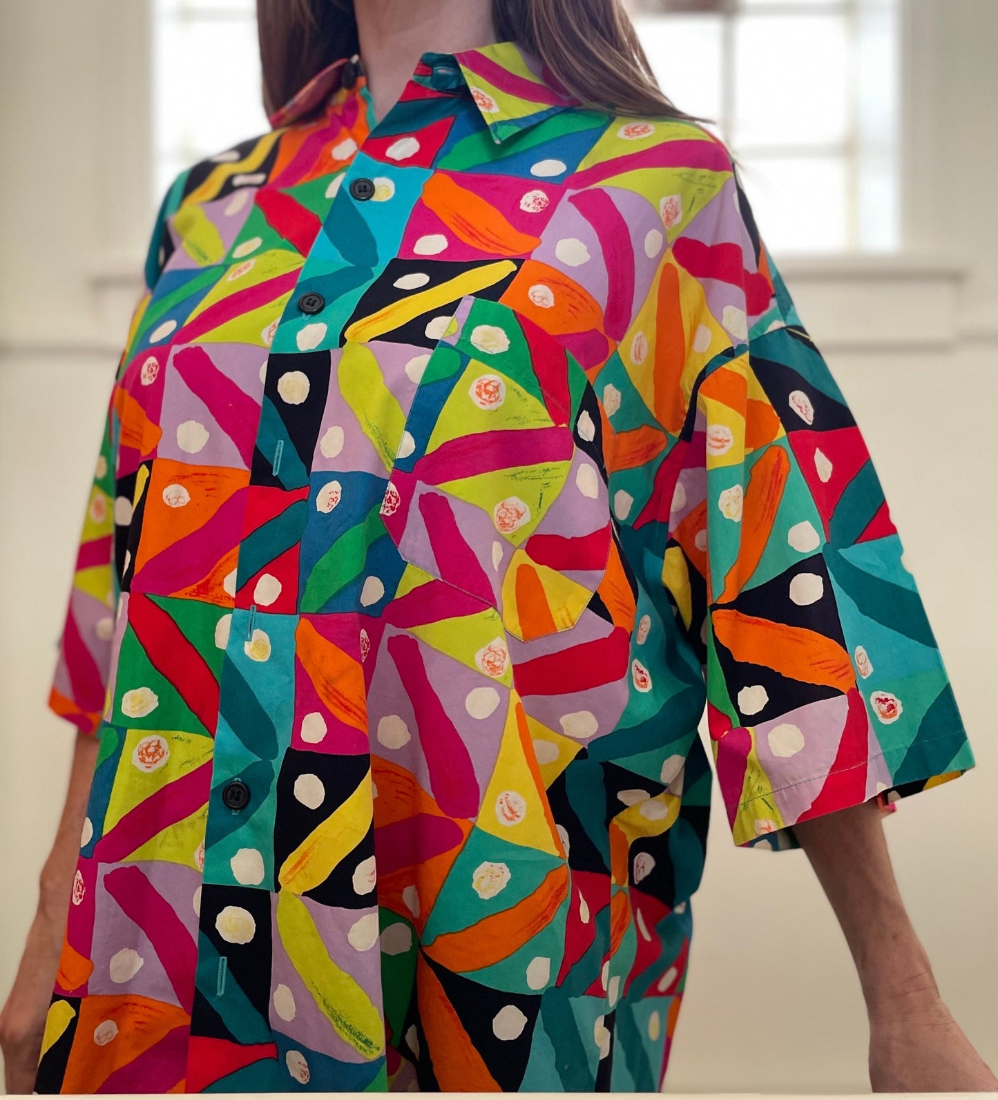 vtg JAMS WORLD XXL button up shirt / abstract print swirls polka dot geometric print oxford shirt baggy retro 90s