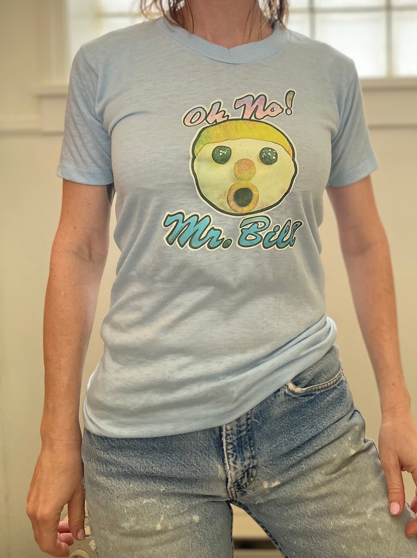 vtg 90s SATURDAY NIGHT LIVE Shirt // vintage mayo spruce medium oh no mr bill stickman character paper thin soft retro 80s tv show graphic