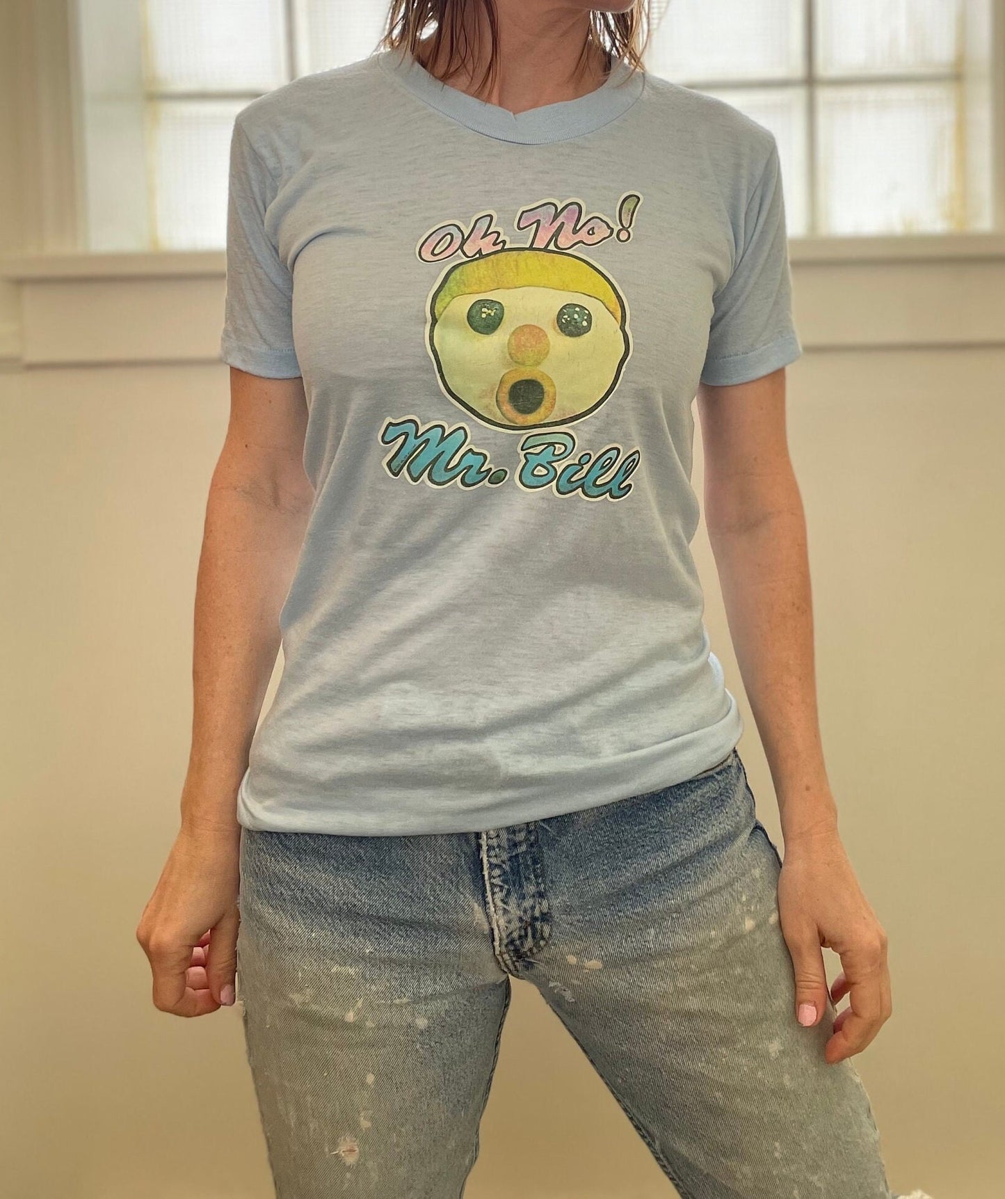 vtg 90s SATURDAY NIGHT LIVE Shirt // vintage mayo spruce medium oh no mr bill stickman character paper thin soft retro 80s tv show graphic