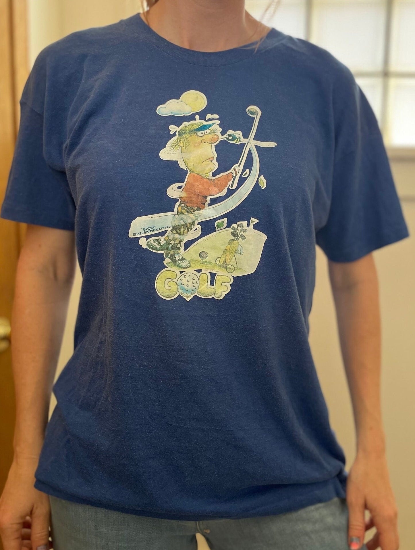 vtg 70s FUNNY GOLFER SHIRT // vintage iron on graphic tee old man bad golfer gag gift blue retro ironic hipster dad t shirt