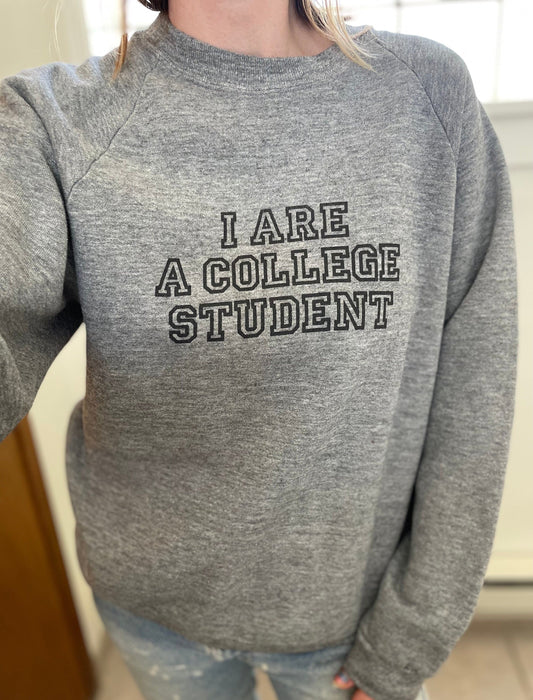 vtg 90s COLLEGE STUDENT SWEATSHIRT // vintage I are a college student gray comfy slouchy fitted cropped top ironic hipster funny graphic tee