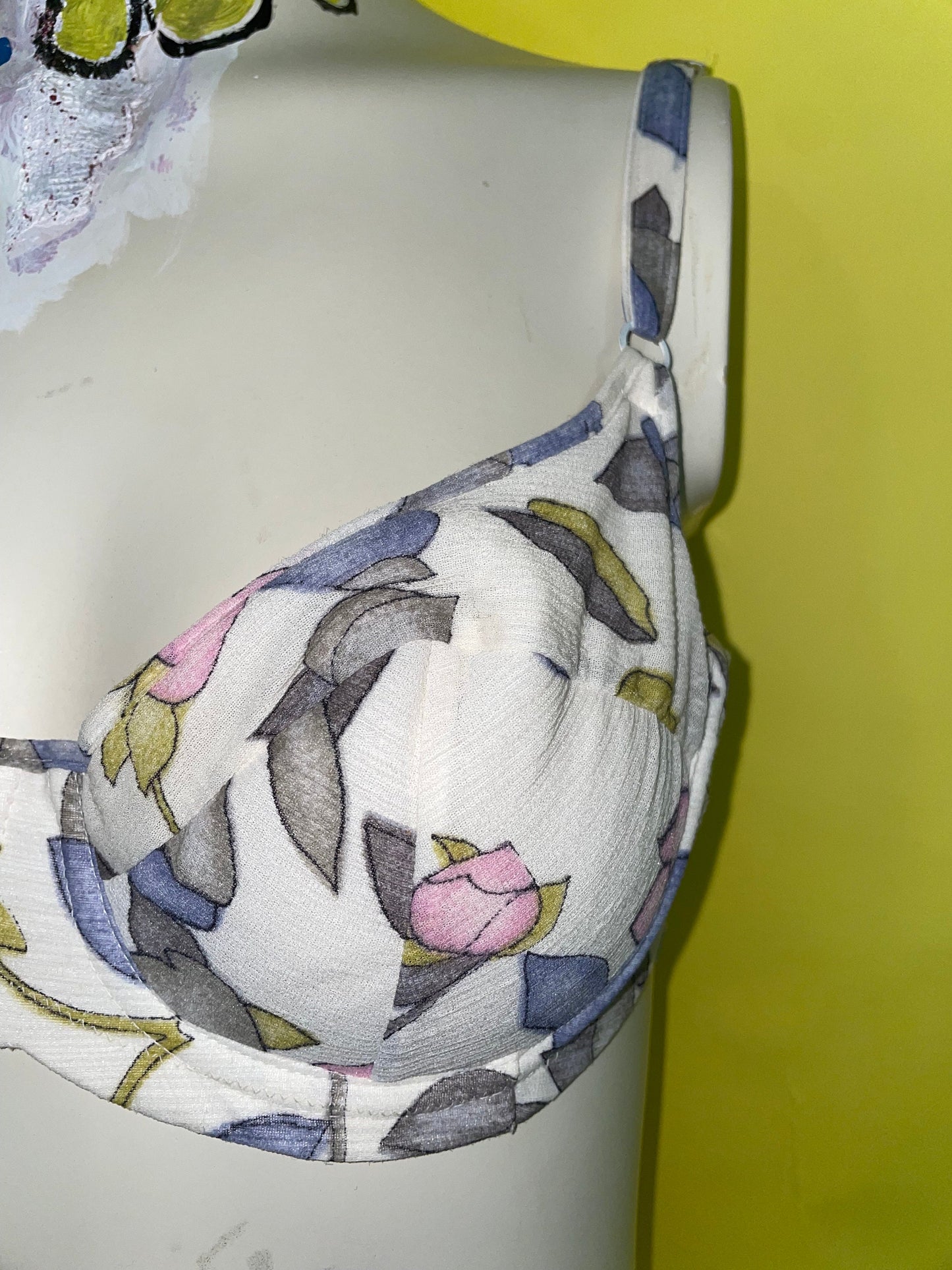 vtg 60s PASTEL FLORAL BRA // Femme Push Up Bra With Underwire / Bikini Top / Crop Top swim pin up beach summer retro style classic underwear