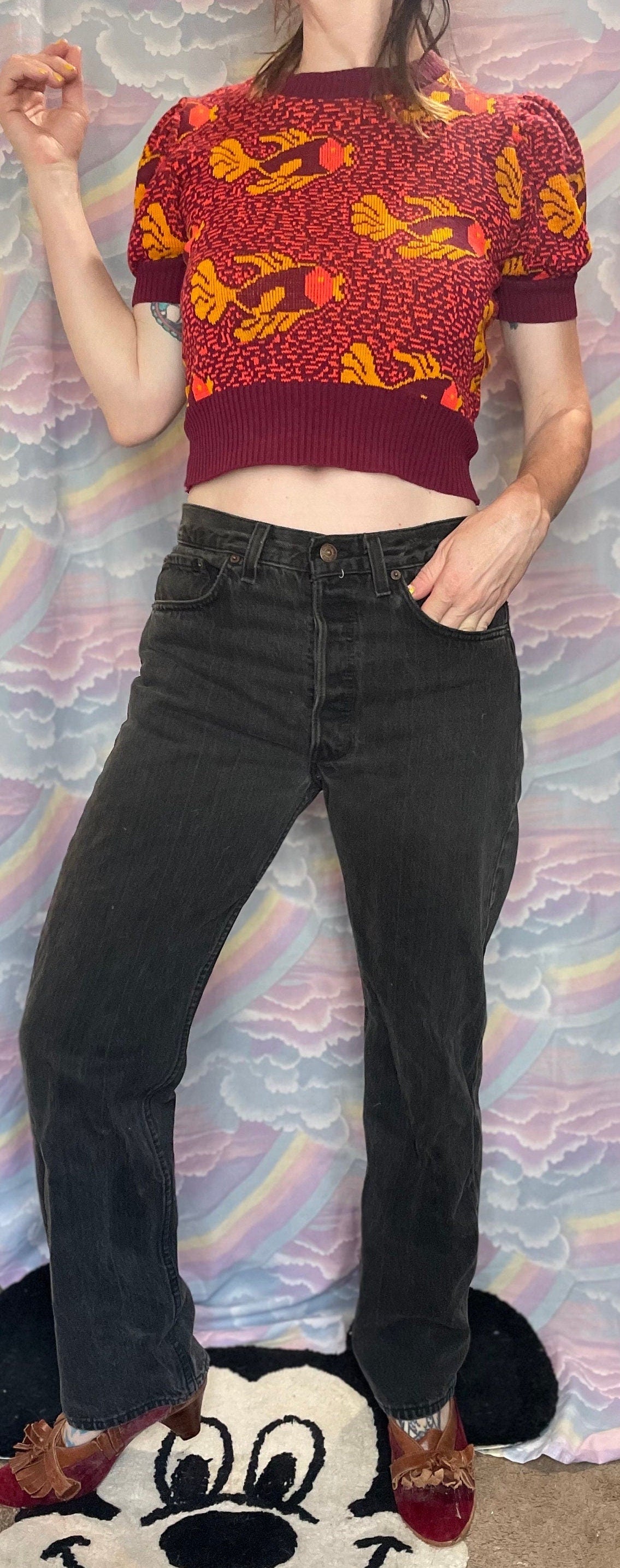 vtg 80s BLACK LEVIS 501 Button Fly Jeans // vintage red tab dark wash denim punk industrial mysterious classic fit 90s gray faded tapered 32