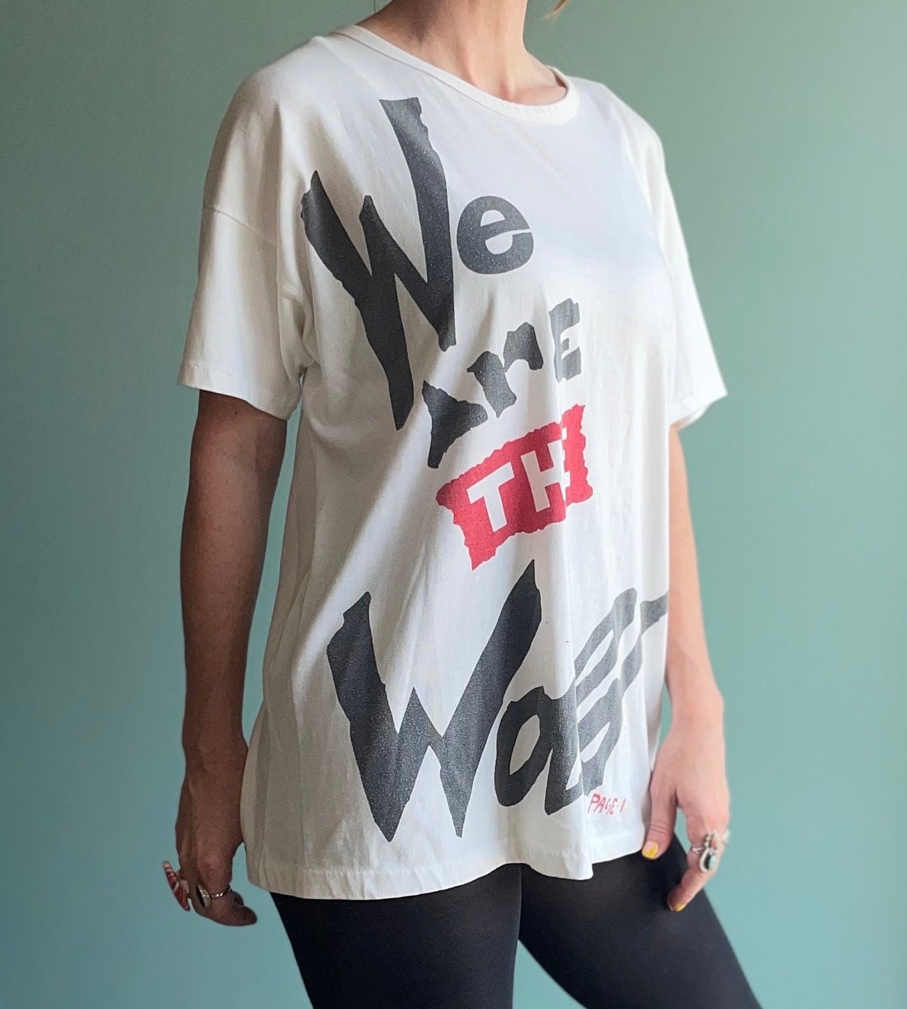 vtg 80s WE ARE The WORLD shirt // vintage usa for africa lionel richie bob dylan tour 1985 tom petty protest unite mtv 1980s music video xl