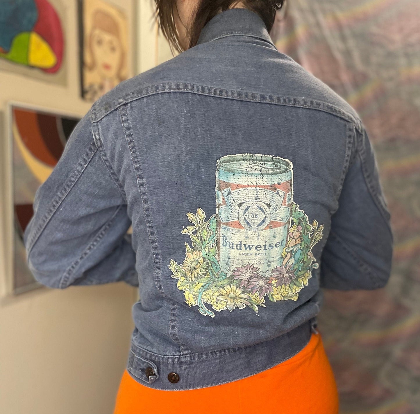 Vintage 80s Budweiser Buttery Soft Jean jacket / Iron On Retro Indigo Denim Jacket