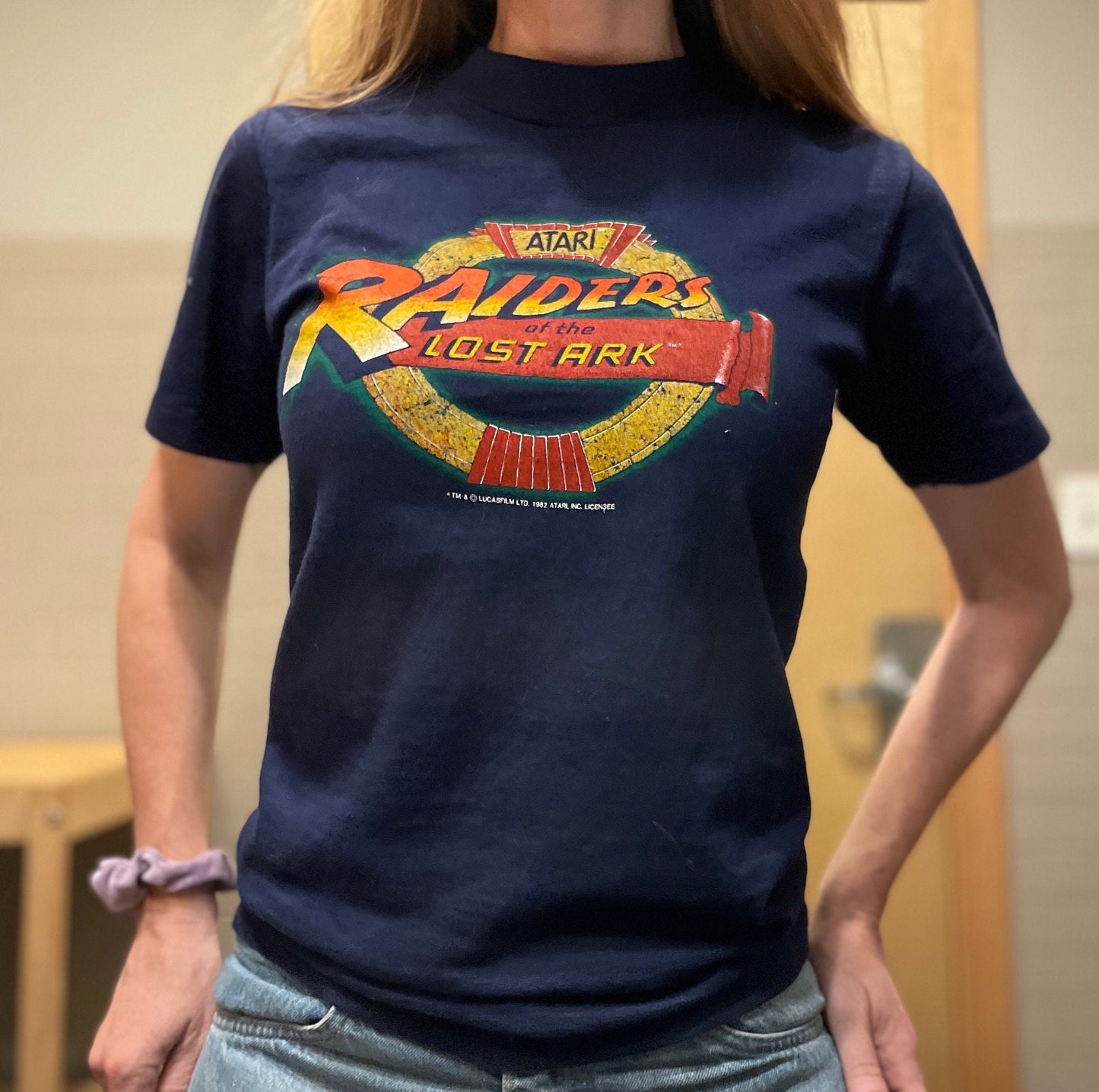 vtg 80s RAIDERS of the LOST ARK // atari Indiana Jones movie promo shirt youth large deadstock nostalgic  fitted crop top tight pop culture