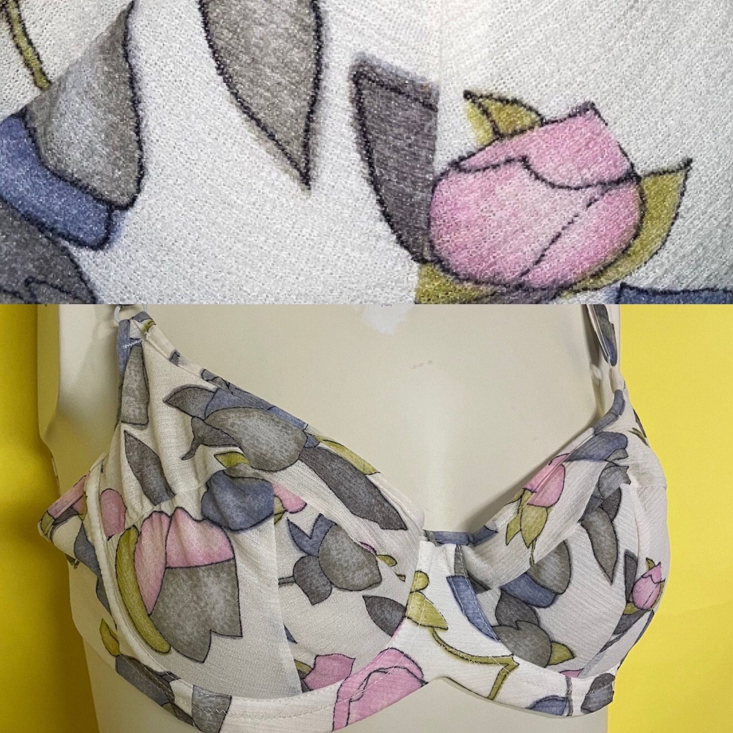 vtg 60s PASTEL FLORAL BRA // Femme Push Up Bra With Underwire / Bikini Top / Crop Top swim pin up beach summer retro style classic underwear