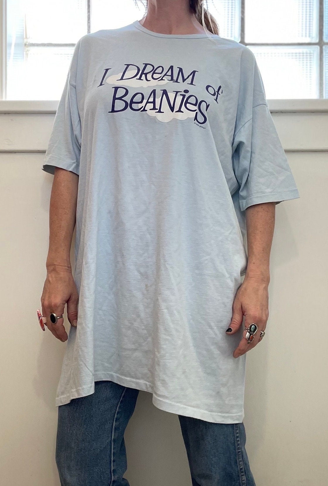 vtg 90s BEANIE BABIES COLLECTOR Shirt // sleeper tee pajama shirt dress funny I dream of beanies pop culture reference 90s nostaligic toys