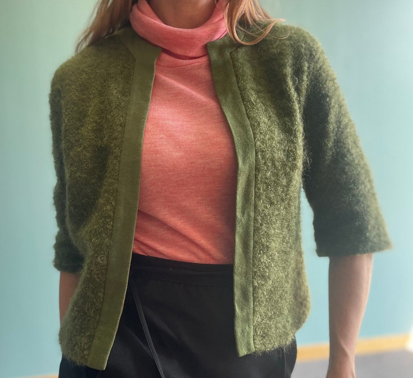 Vintage 50s 60s Green Fuzzy Sweater / Sanford Preppy Sweater / Deep Pile Green Cardigan / Rockabilly Top green cobain cardigan