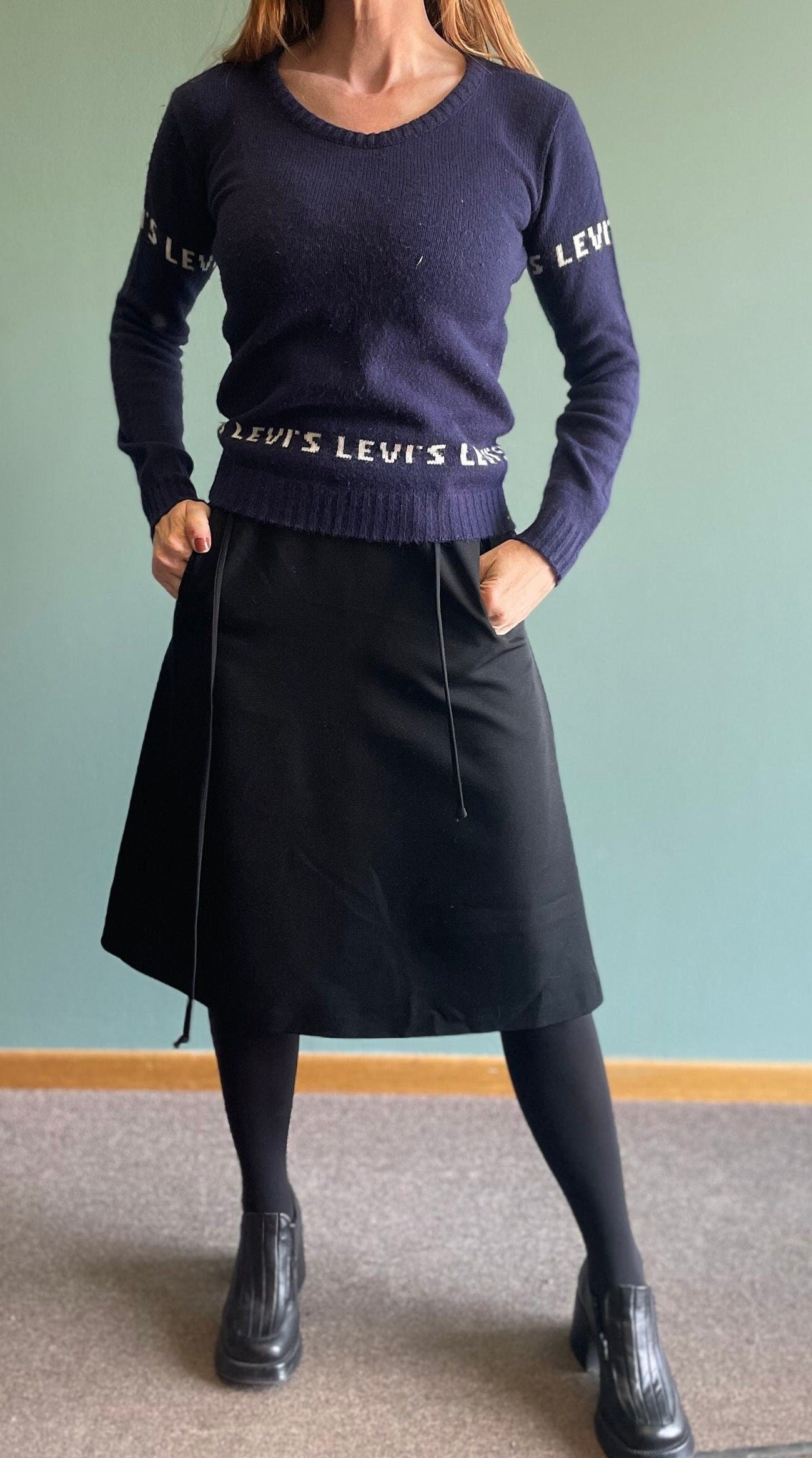 vtg 70s LEVIS SPELL OUT logo Sweater // vintage retro knit name brand scoop neck mod hippie classic movie outfit casual cute cropped sweater