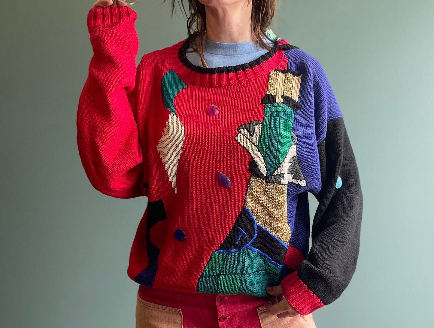 Vintage 90s Gantos Sweater / Champagne Glass New Years Eve Sweater / Funky Glitter Cardigan / Party Sweater