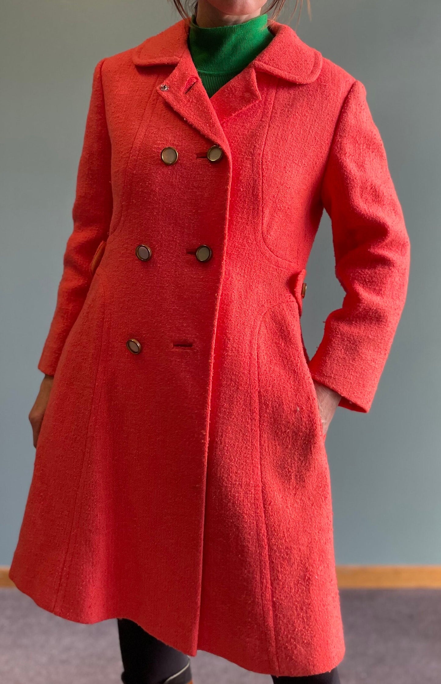 vtg 60s BRIGHT ORANGE COAT // vintage rosenblooms tweed overcoat mod autumn vibes jacket halloween warm stylish winter stroller trench coat
