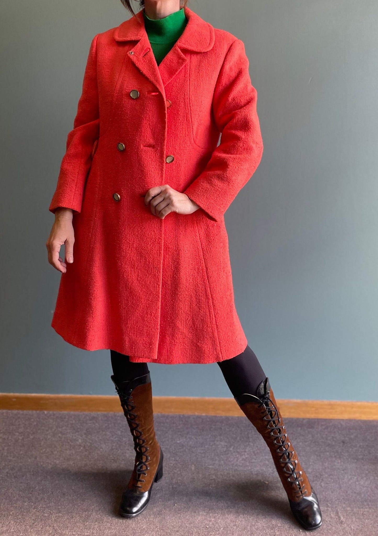 vtg 60s BRIGHT ORANGE COAT // vintage rosenblooms tweed overcoat mod autumn vibes jacket halloween warm stylish winter stroller trench coat