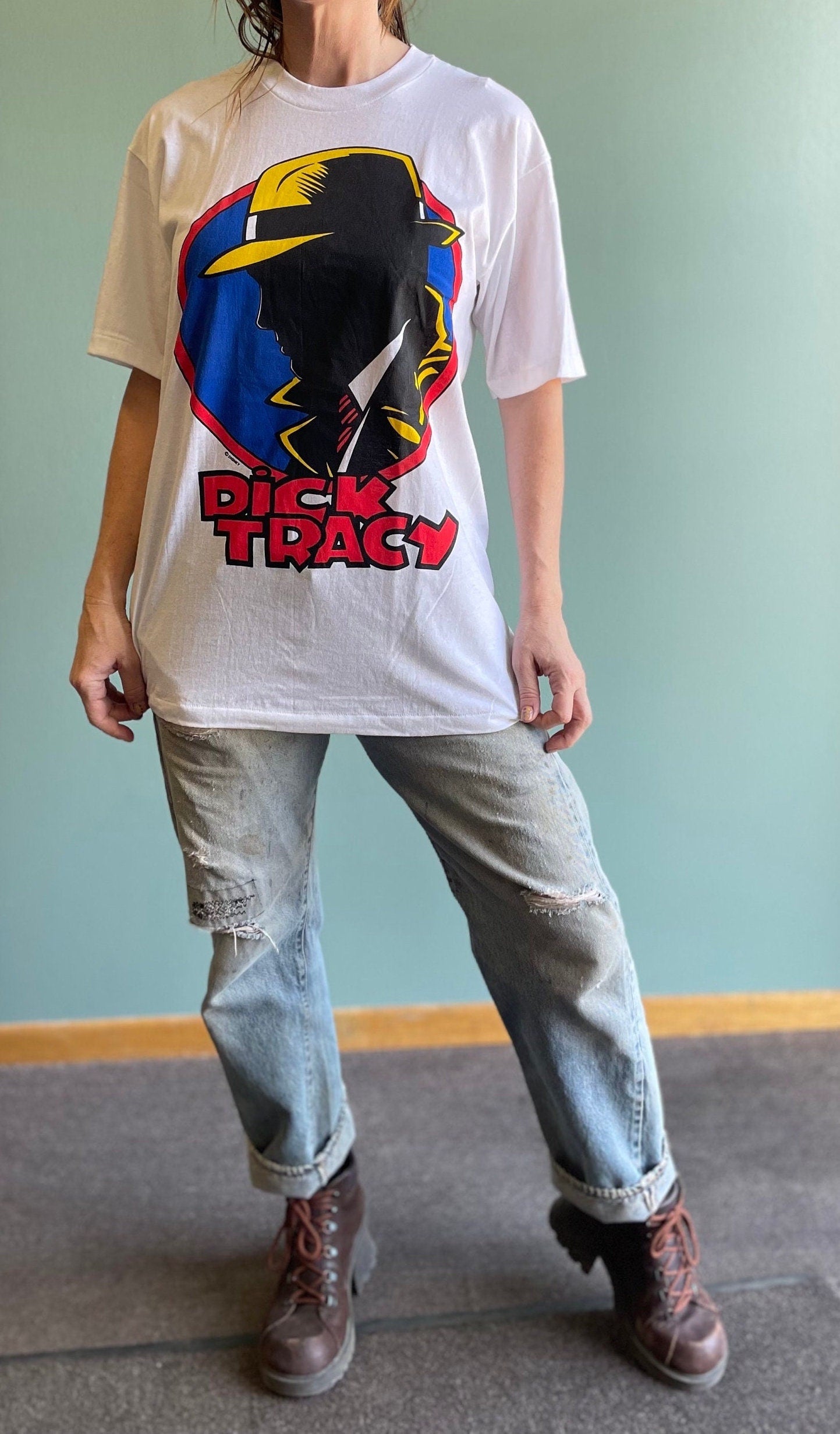 vtg 90s DICK TRACY SHIRT // vintage graphic tee disney movie promo shirt new old stock pop art pulp fiction Madonna Warren Beatty retro icon