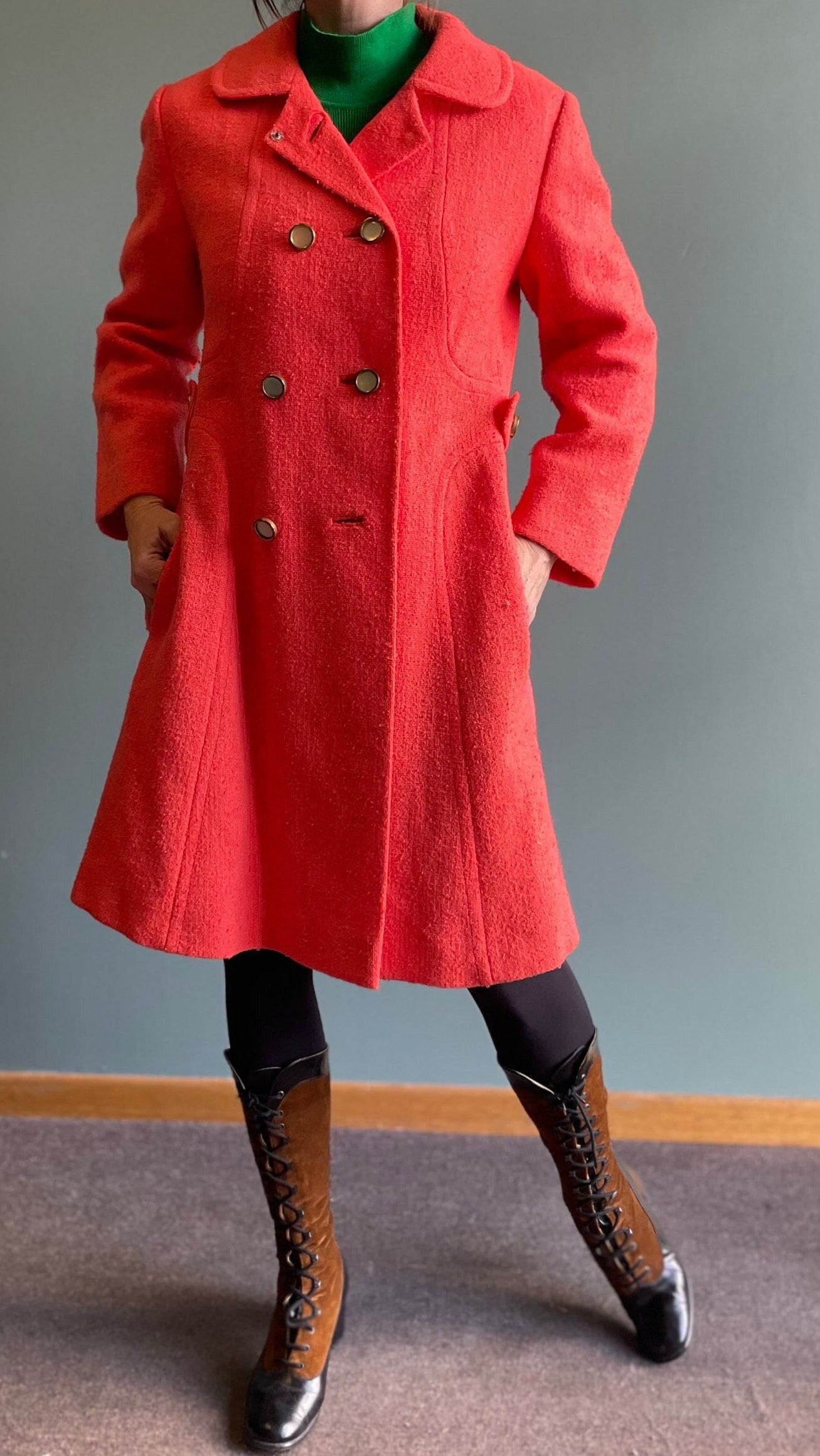 vtg 60s BRIGHT ORANGE COAT // vintage rosenblooms tweed overcoat mod autumn vibes jacket halloween warm stylish winter stroller trench coat