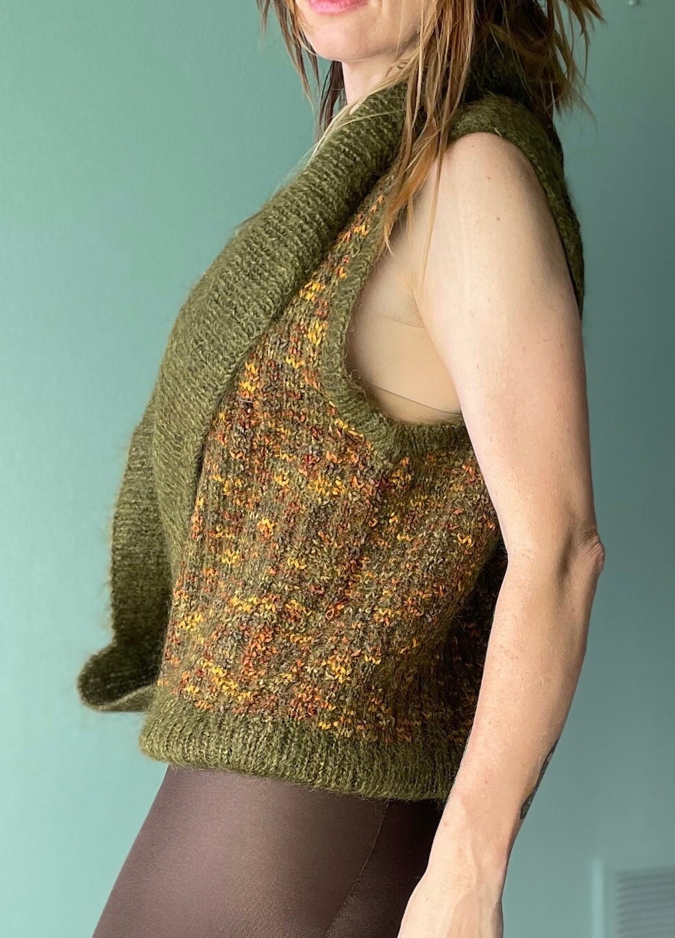 vtg 80s MOHAIR SWEATER VEST // vintage womens large linda allard for ellen tracy fuzzy pullover layer cropped deep v neck sweater