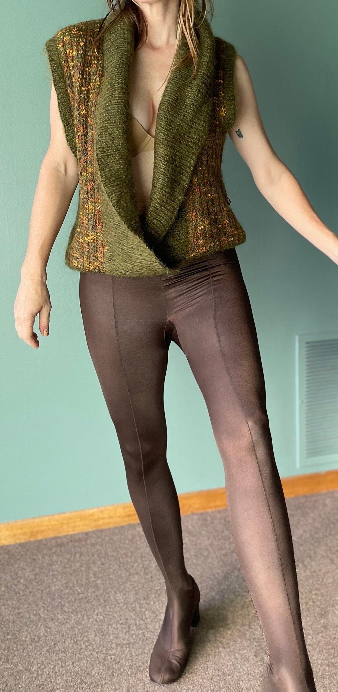 vtg 80s MOHAIR SWEATER VEST // vintage womens large linda allard for ellen tracy fuzzy pullover layer cropped deep v neck sweater