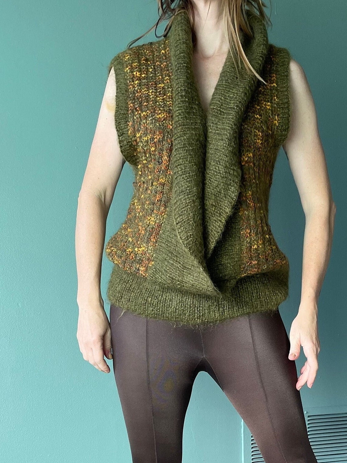 vtg 80s MOHAIR SWEATER VEST // vintage womens large linda allard for ellen tracy fuzzy pullover layer cropped deep v neck sweater