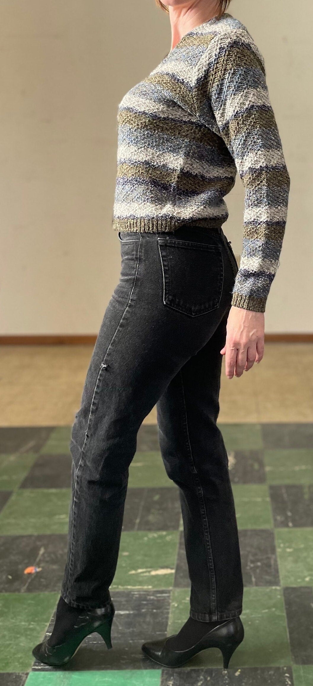 vtg 90s FITTED SILK SWEATER // vintage phoebe buffay style womens small zip up textured striped knit cardigan casual neutral tones winter