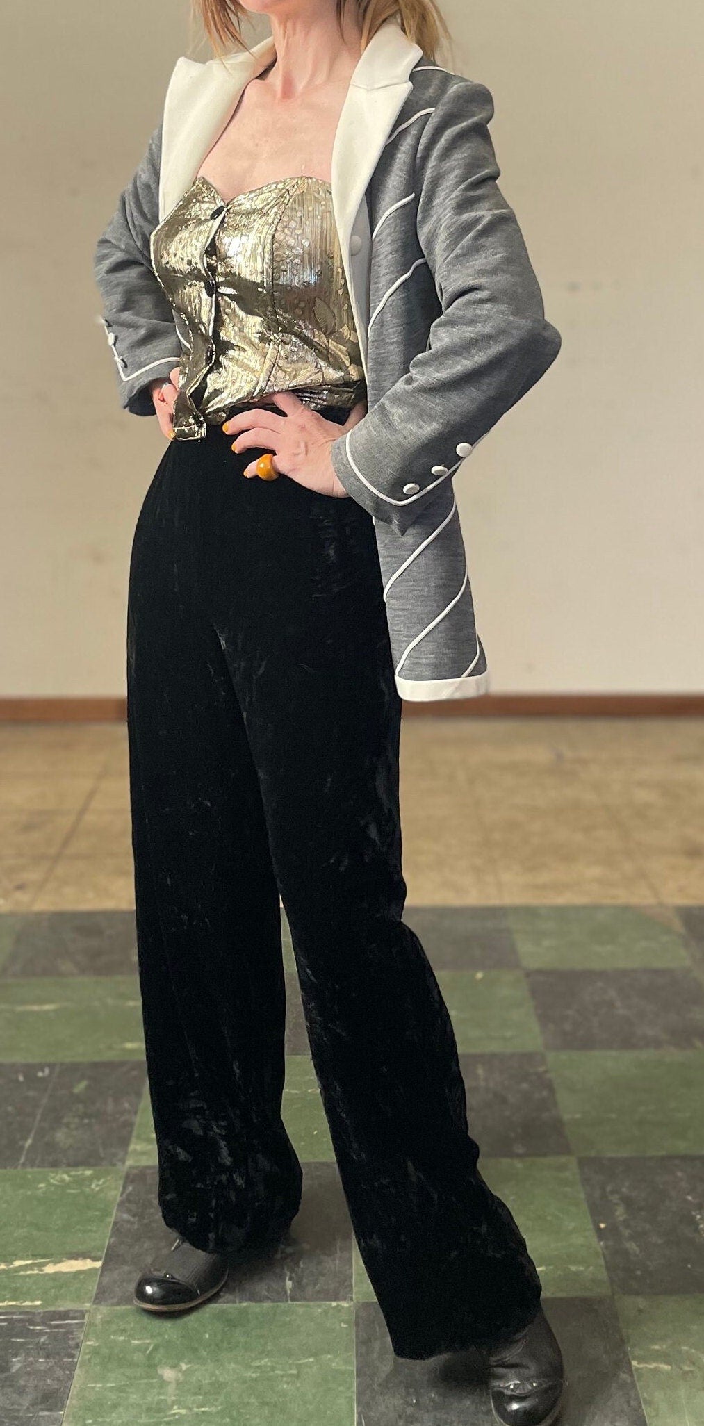 vtg 70s LILLI ANN BLAZER // vintage womens medium gray white striped button up striped autumn jacket preppy mod retro pointy collar business