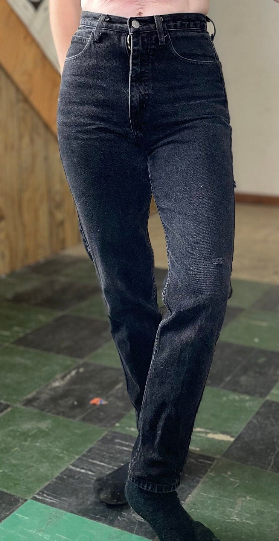 Vintage 1980s 90s Guess Jeans / Perfect Black Denim Jeans / All Cotton No Stretch / High Waisted Mom Jeans / Size 27 USA