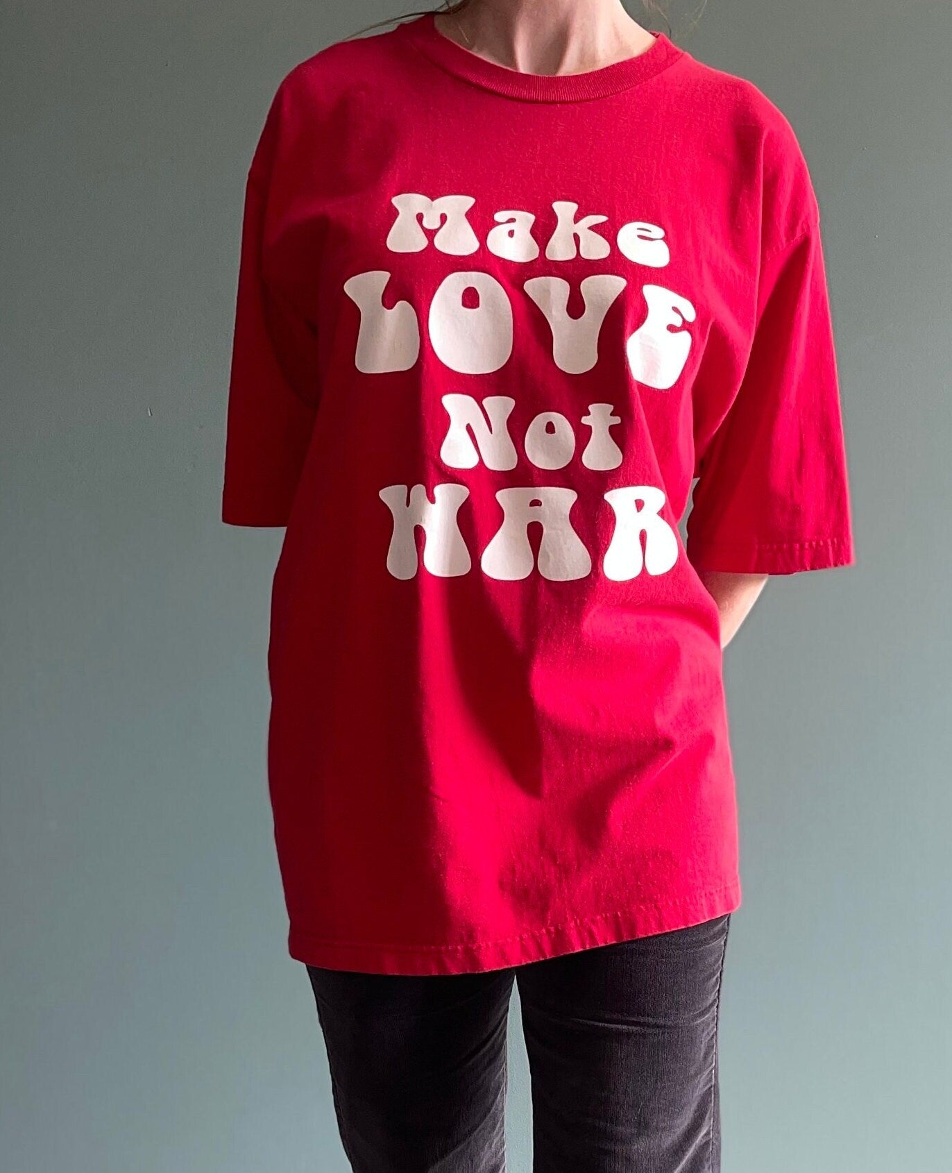 vtg 90s MAKE LOVE not WAR shirt // vintage political Y2k oversized anti war hippie protest shirt xxl freedom usa anti 70s retro style baggy