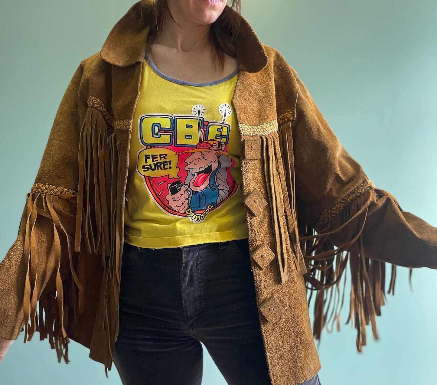 Vintage 70s Suede Fringe Jacket / Tapestry Embroidered Leather Fringe Hippie Western Boho Jacket