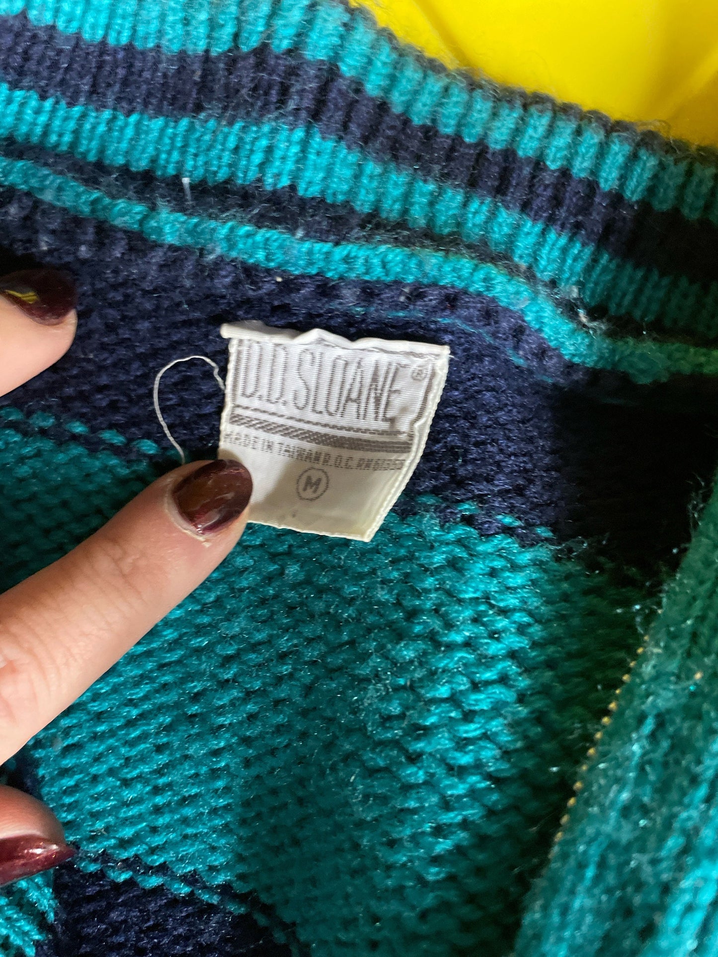 vtg 80s TEAL & BLACK V Neck Sweater // zip up shawl collar bright blue knit jumper collared top chunky thick beetlejuice freddy krueger fall