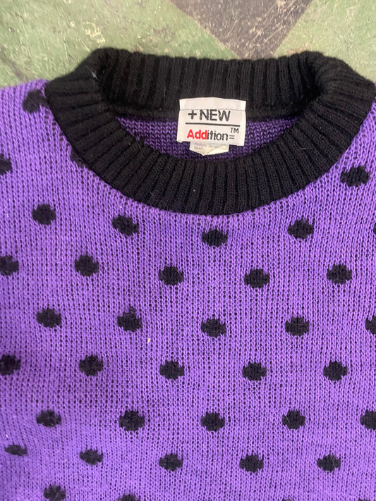 vtg 80s STRIPED POLKA DOT Sweater // vintage purple & black long patterned sweater new addition 90s bright funky maternity oversized bright