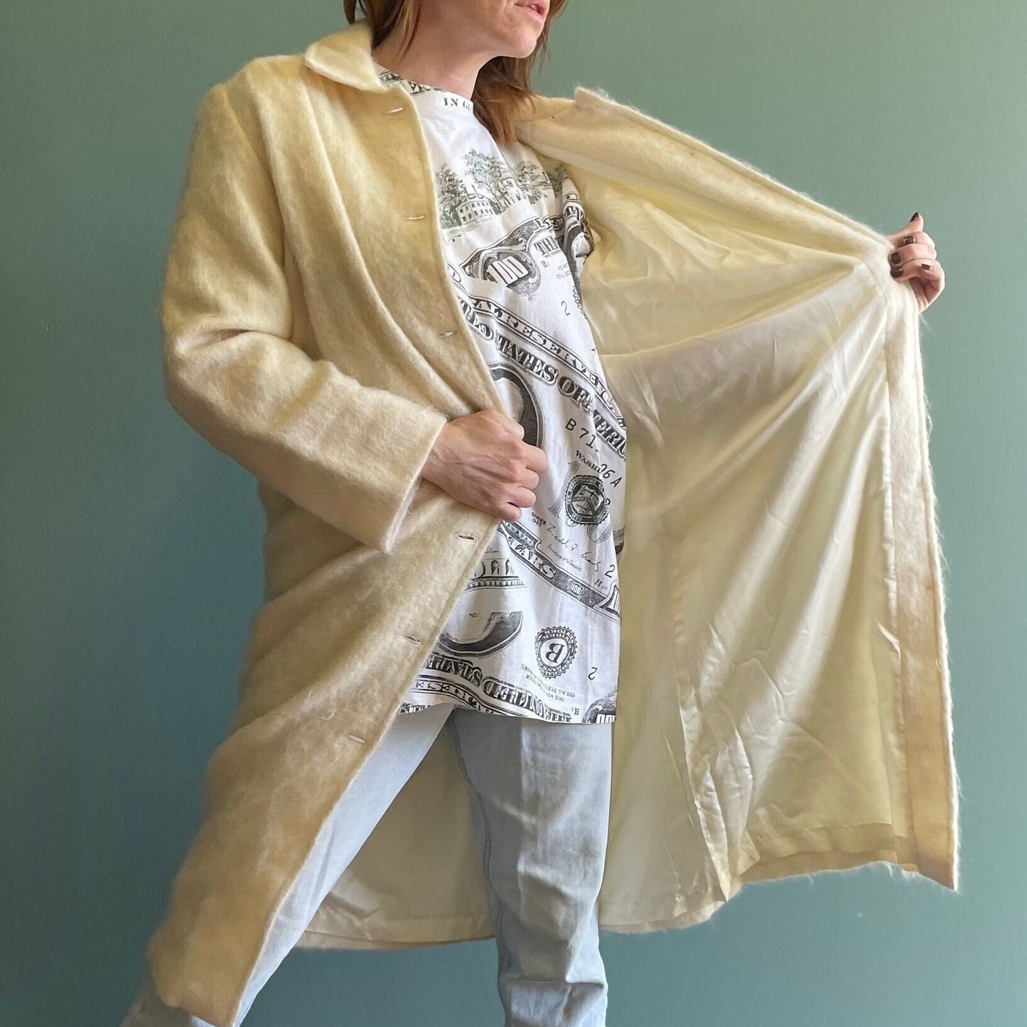 vtg 80s WHITE MOHAIR JACKET // vintage long white fuzzy trench coat mod retro duster furry shaggy oversized long blazer winter statement